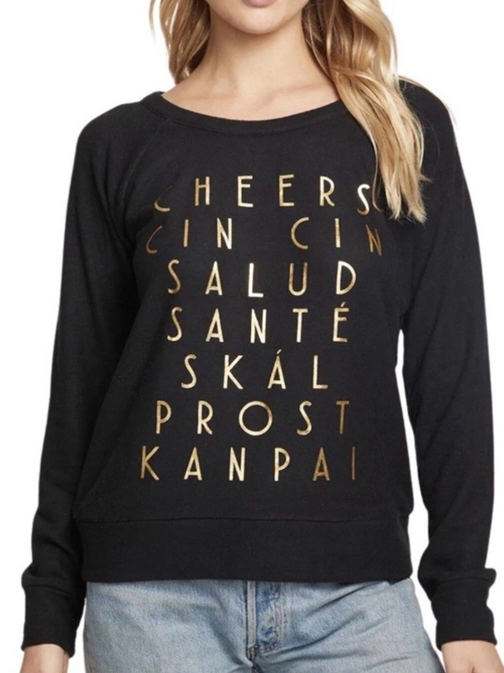 Chaser Black Long Sleeve Crewneck with Gold Lettering
